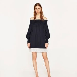 New No tags Zara Navy Blue off-shoulder dress- S